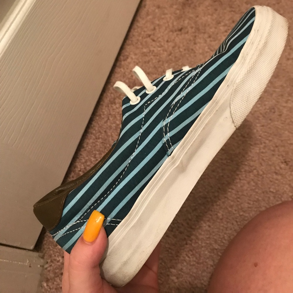 VANS blue striped vans with brown leather